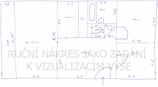 Ruční nákres půdorysu pro vizualizaci